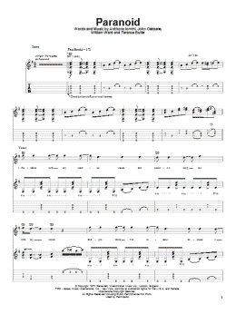 page one of Paranoid (Guitar Tab)