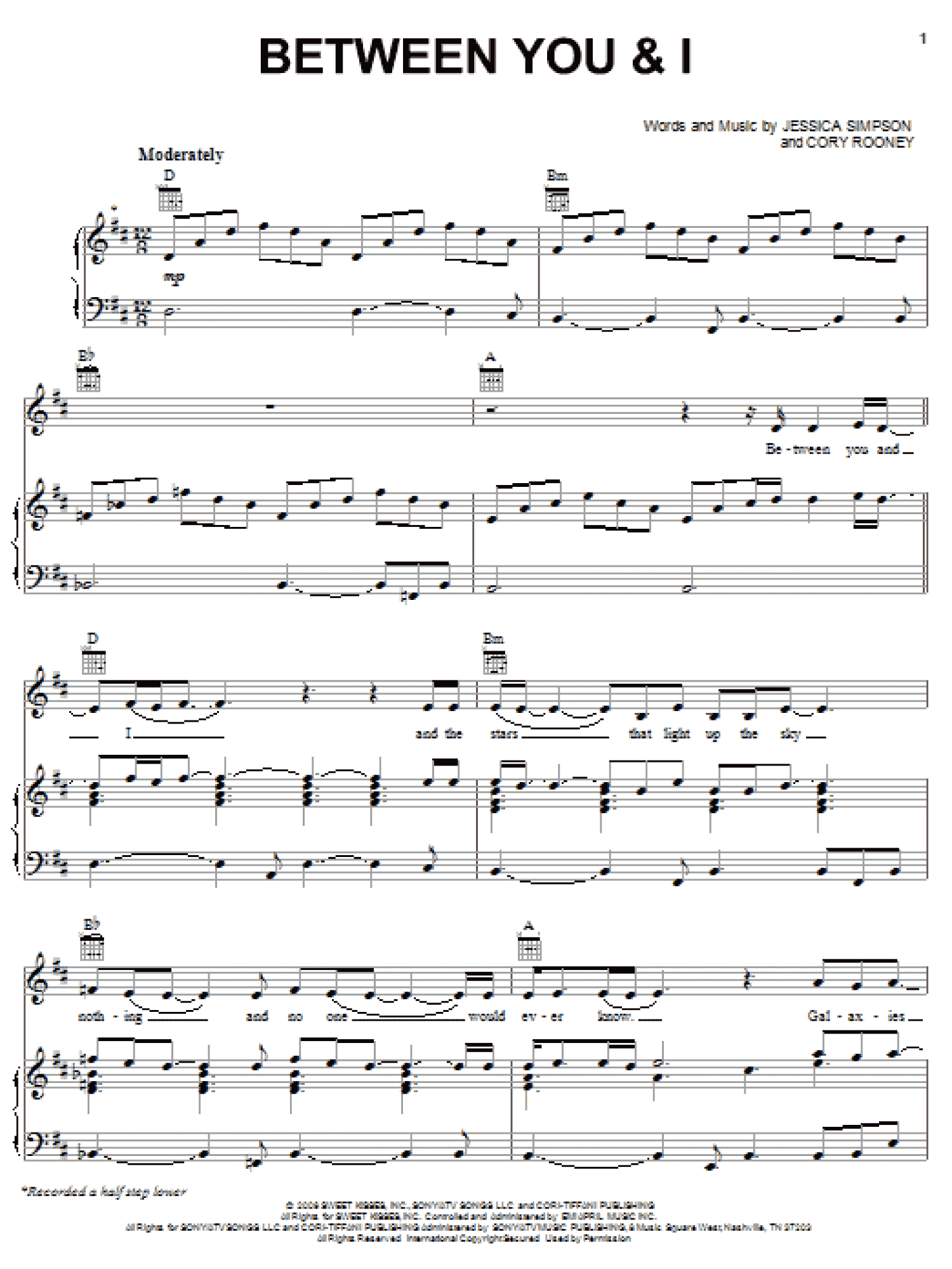 Between You And I (Piano, Vocal & Guitar Chords (Right-Hand Melody))