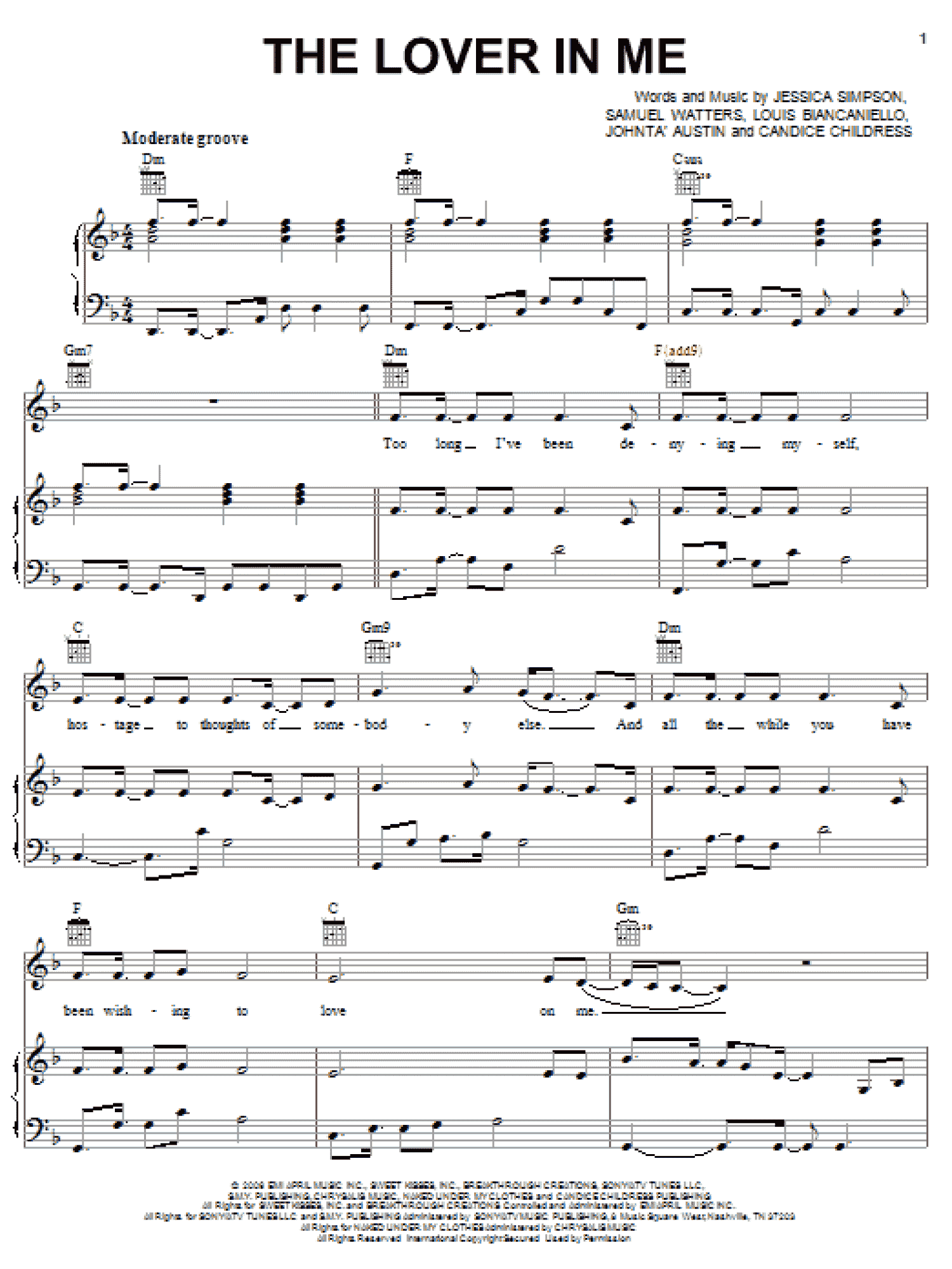 The Lover In Me (Piano, Vocal & Guitar Chords (Right-Hand Melody))