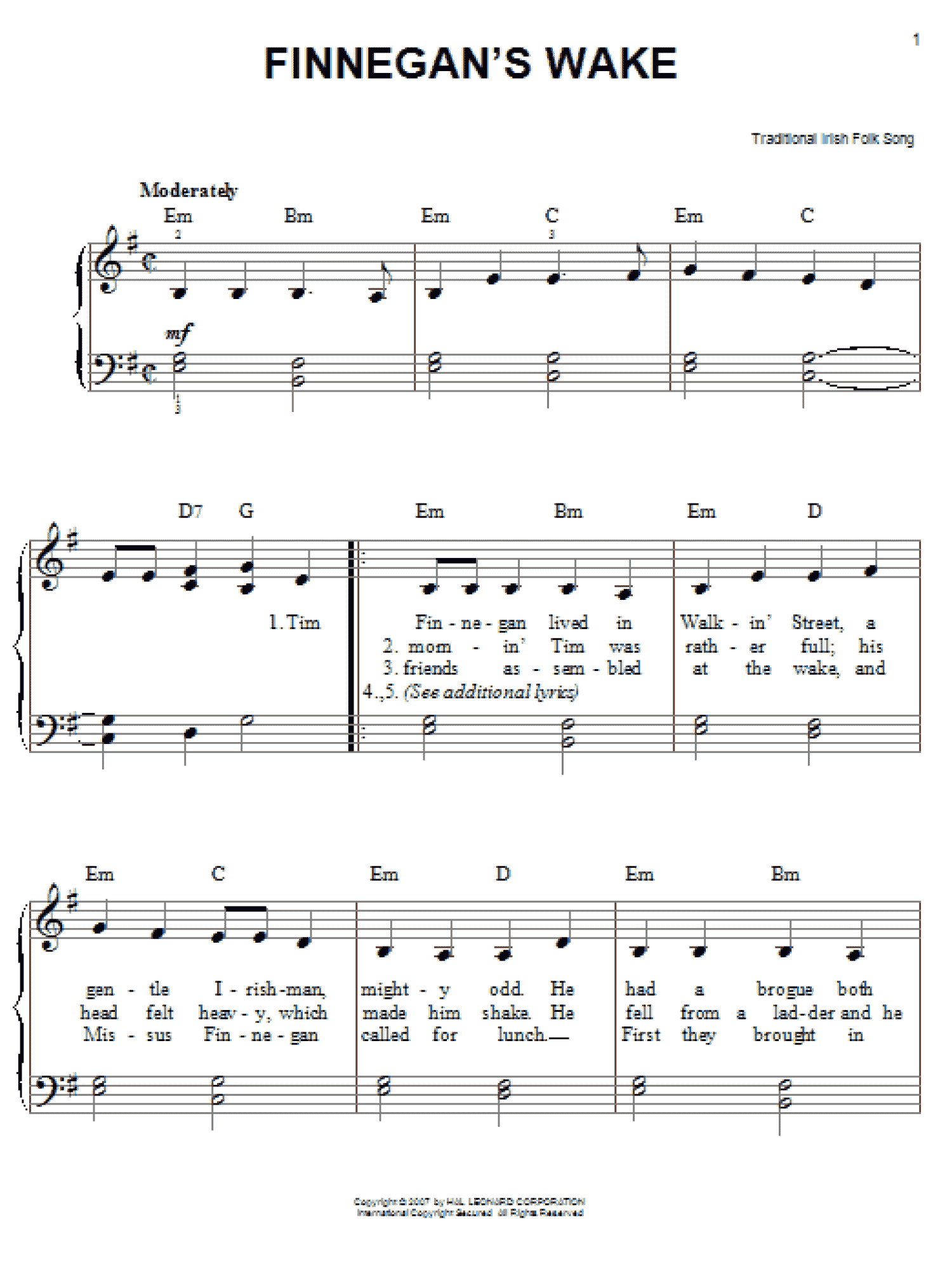 Finnegan's Wake (Easy Piano)