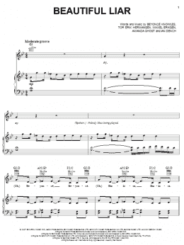 page one of Beautiful Liar (Piano, Vocal & Guitar Chords (Right-Hand Melody))