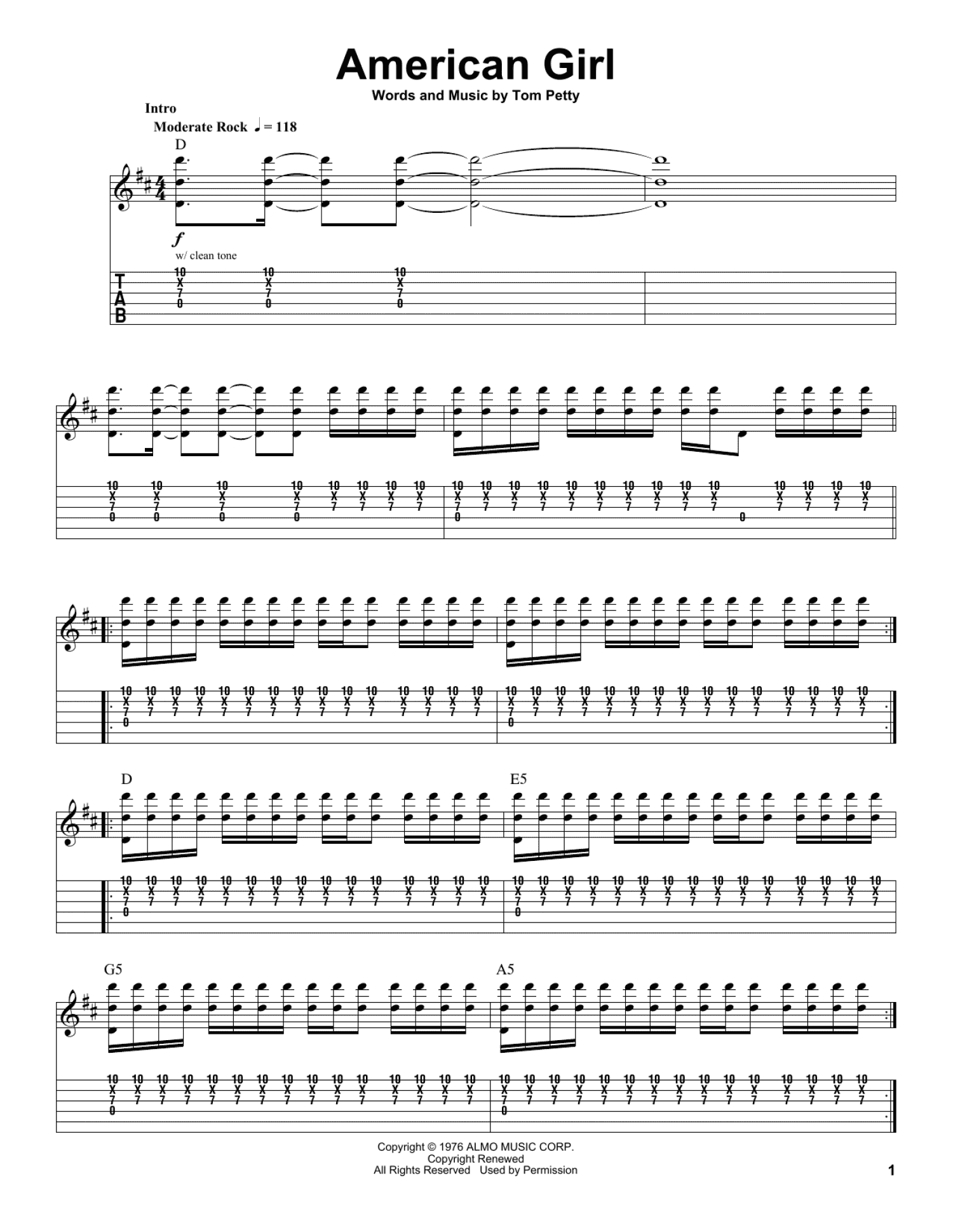 American Girl (Guitar Tab (Single Guitar))