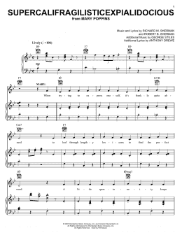 page one of Supercalifragilisticexpialidocious (from Mary Poppins) (Piano, Vocal & Guitar Chords (Right-Hand Melody))