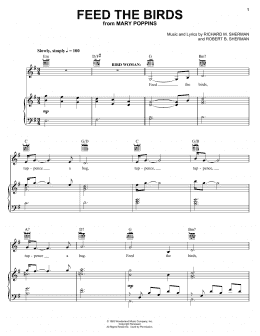 page one of Feed The Birds (Tuppence A Bag) (from Mary Poppins: The Musical) (Piano, Vocal & Guitar Chords (Right-Hand Melody))