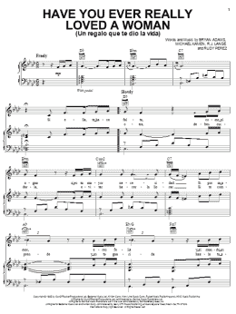 page one of Have You Ever Really Loved A Woman (Un Regalo Que Te Dio La Vida) (Piano, Vocal & Guitar Chords (Right-Hand Melody))