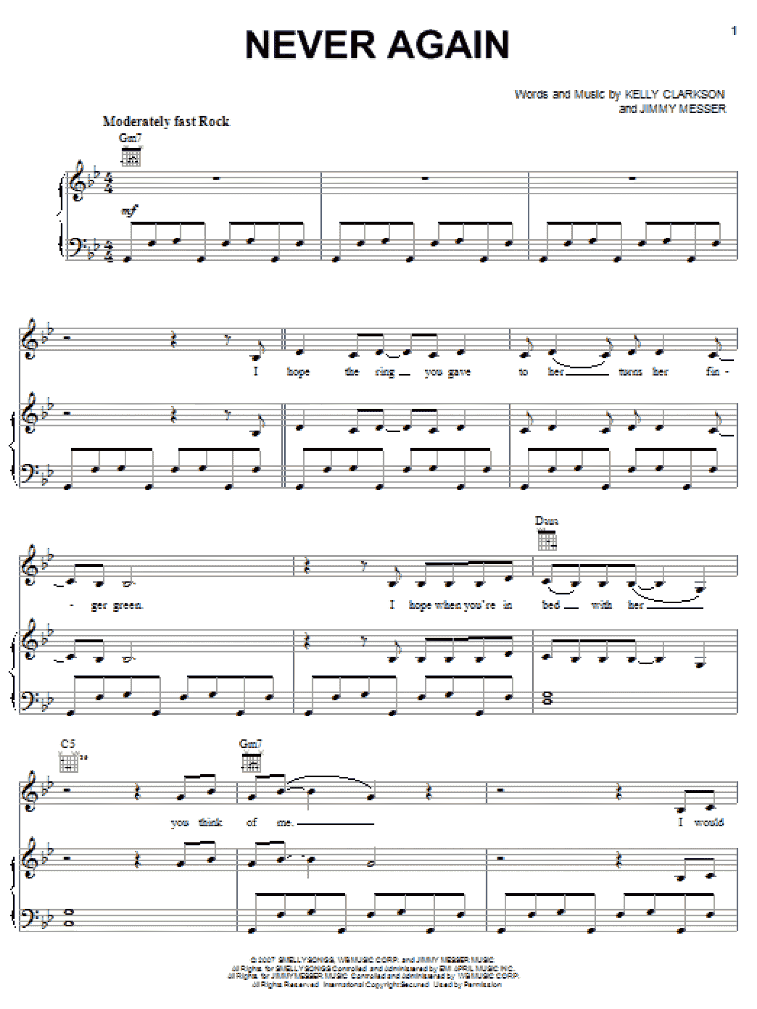 Never Again (Piano, Vocal & Guitar Chords (Right-Hand Melody))