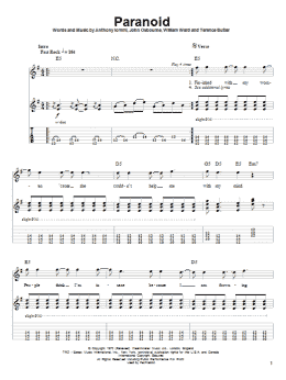 page one of Paranoid (Guitar Tab (Single Guitar))