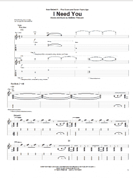 page one of I Need You (Guitar Tab)
