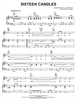 page one of Sixteen Candles (Piano, Vocal & Guitar Chords (Right-Hand Melody))