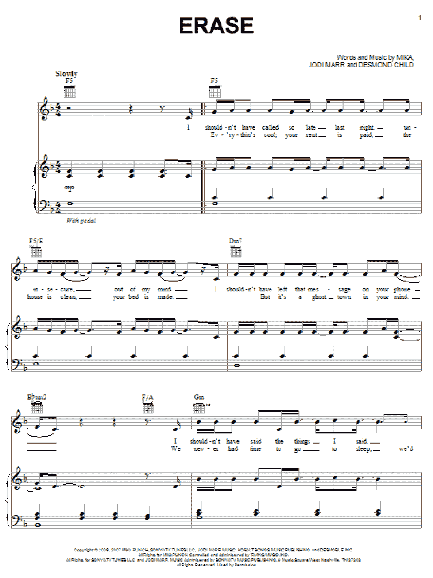 Erase (Piano, Vocal & Guitar Chords (Right-Hand Melody))