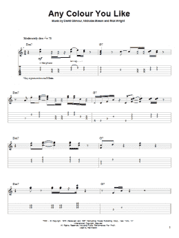 page one of Any Colour You Like (Guitar Tab (Single Guitar))