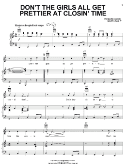 page one of Don't The Girls All Get Prettier At Closin' Time (Piano, Vocal & Guitar Chords (Right-Hand Melody))