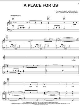 page one of A Place For Us (Piano, Vocal & Guitar Chords (Right-Hand Melody))