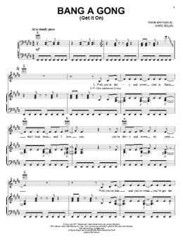 page one of Bang A Gong (Get It On) (Piano, Vocal & Guitar Chords (Right-Hand Melody))