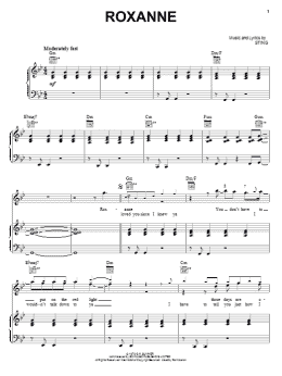 page one of Roxanne (Piano, Vocal & Guitar Chords (Right-Hand Melody))