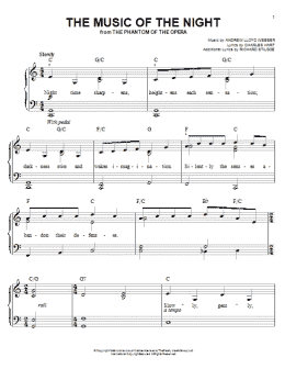 page one of The Music Of The Night (from The Phantom Of The Opera) (Easy Piano)
