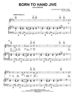 page one of Born To Hand Jive (from Grease) (Piano, Vocal & Guitar Chords (Right-Hand Melody))