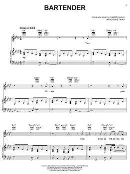 page one of Bartender (Piano, Vocal & Guitar Chords (Right-Hand Melody))