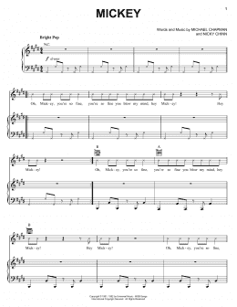 page one of Mickey (Piano, Vocal & Guitar Chords (Right-Hand Melody))