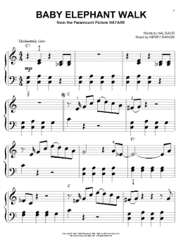 page one of Baby Elephant Walk (Big Note Piano)