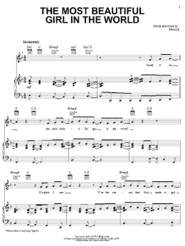page one of The Most Beautiful Girl In The World (Piano, Vocal & Guitar Chords (Right-Hand Melody))