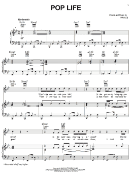 page one of Pop Life (Piano, Vocal & Guitar Chords (Right-Hand Melody))