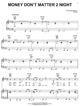 page one of Money Don't Matter 2 Night (Piano, Vocal & Guitar Chords (Right-Hand Melody))