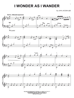 page one of I Wonder As I Wander (Piano Solo)