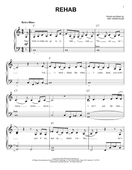 page one of Rehab (Easy Piano)