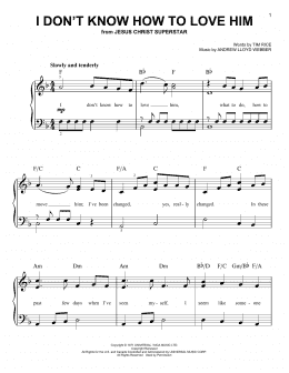 page one of I Don't Know How To Love Him (Very Easy Piano)