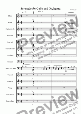 page one of Serenade for Cello and Orchestra