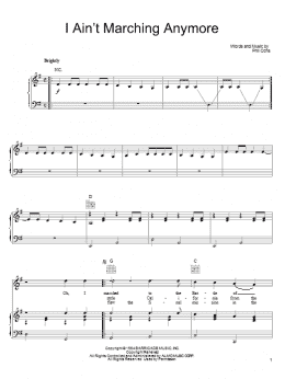 page one of I Ain't Marching Anymore (Piano, Vocal & Guitar Chords (Right-Hand Melody))