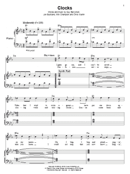 page one of Clocks (Piano & Vocal)