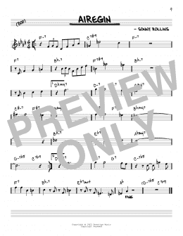 page one of Airegin (Real Book – Melody & Chords – C Instruments)