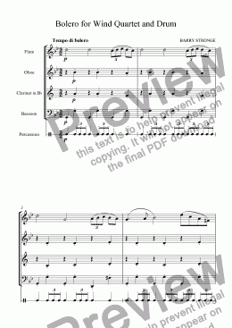 page one of Bolero for Wind Quartet and Drum