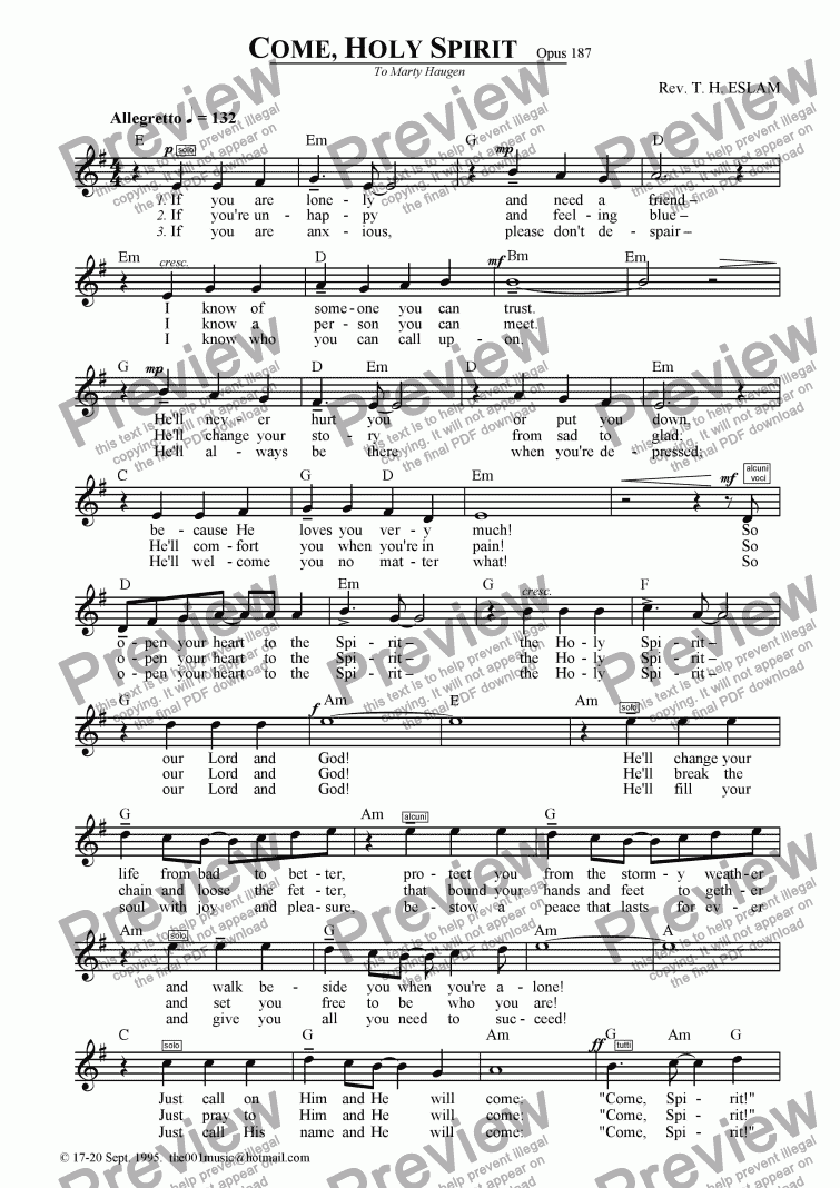 page one of Come, Holy Spirit