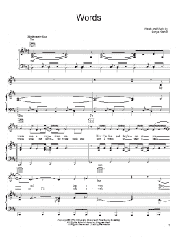 page one of Words (Piano, Vocal & Guitar Chords (Right-Hand Melody))