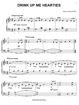 page one of Drink Up Me Hearties (from Pirates Of The Caribbean: At World's End) (Easy Piano)