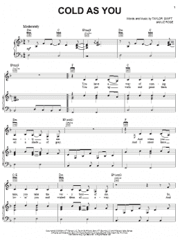 page one of Cold As You (Piano, Vocal & Guitar Chords (Right-Hand Melody))