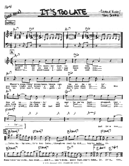 page one of It's Too Late (Real Book – Melody, Lyrics & Chords)