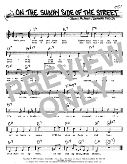 page one of On The Sunny Side Of The Street (Real Book – Melody, Lyrics & Chords)
