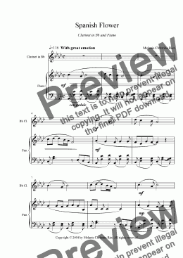 page one of Spanish Flower (clarinet & piano, by Melanie C. Rist)