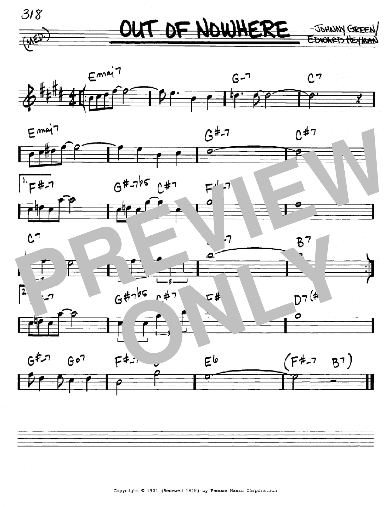 Out Of Nowhere (Real Book – Melody & Chords – Eb Instruments)