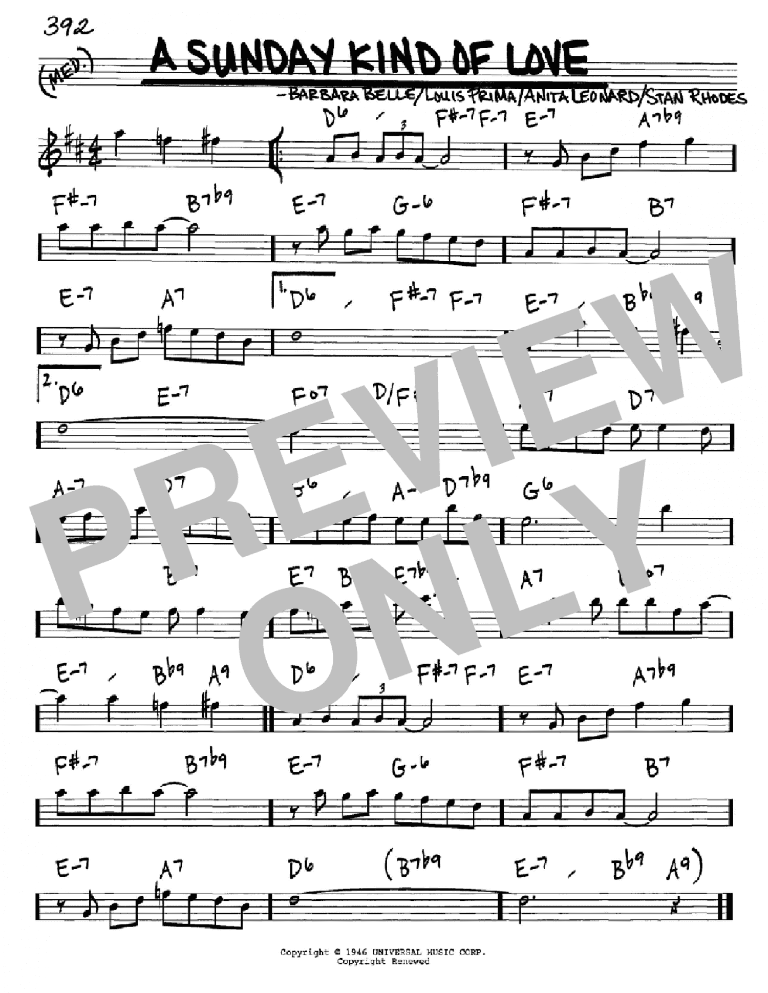 A Sunday Kind Of Love (Real Book – Melody & Chords – Eb Instruments)