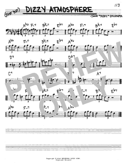 page one of Dizzy Atmosphere (Real Book – Melody & Chords – Bass Clef Instruments)