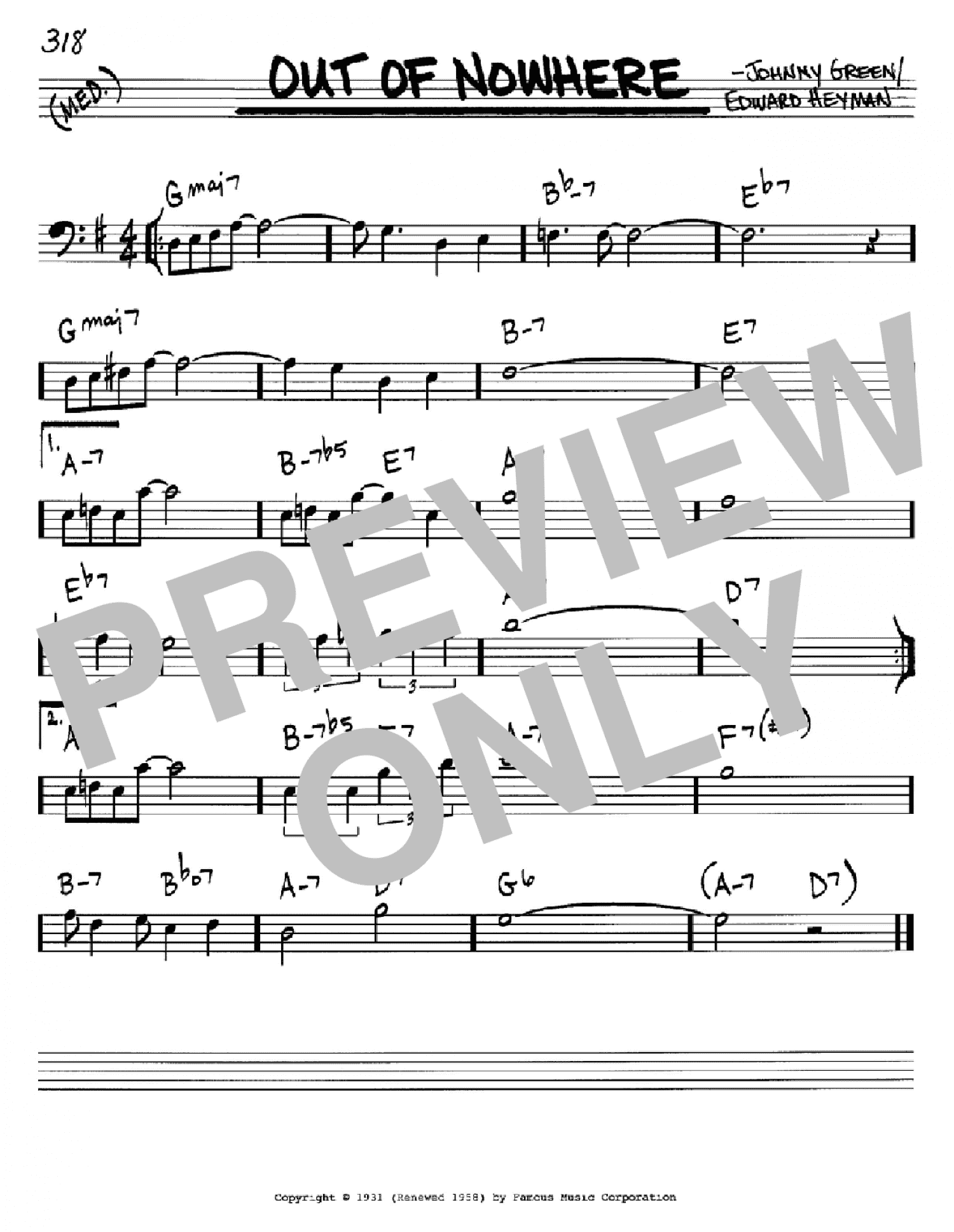 Out Of Nowhere (Real Book – Melody & Chords – Bass Clef Instruments)