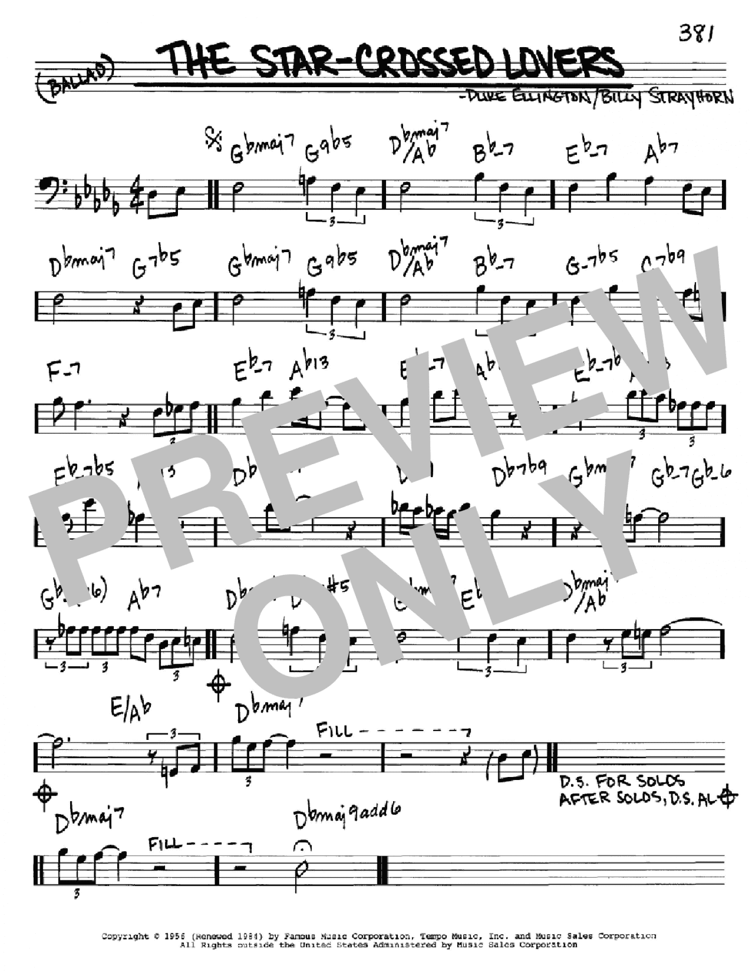 The Star-Crossed Lovers (Real Book – Melody & Chords – Bass Clef Instruments)