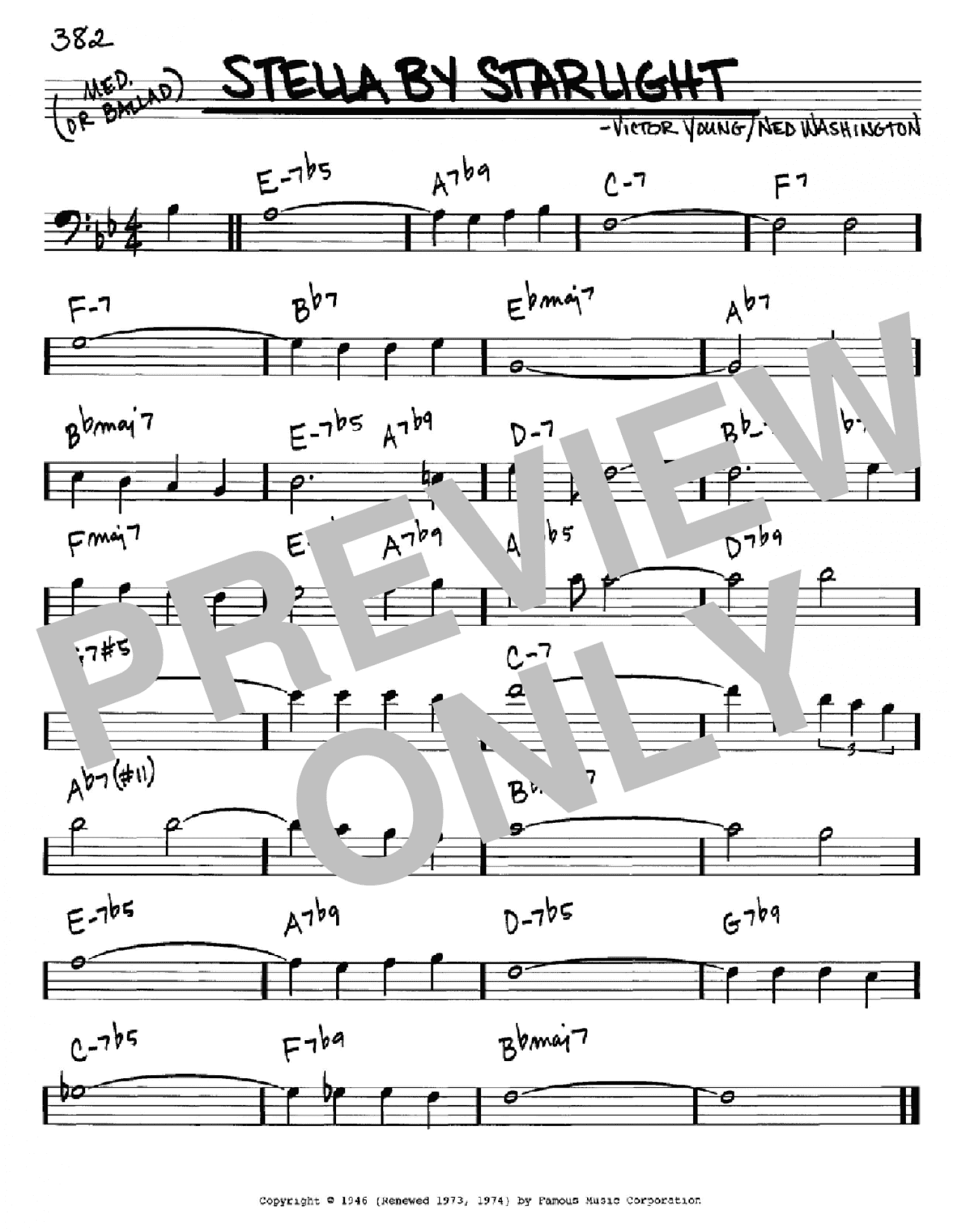 Stella By Starlight (Real Book – Melody & Chords – Bass Clef Instruments)