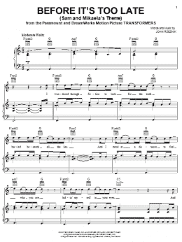 page one of Before It's Too Late (Sam And Mikaela's Theme) (Piano, Vocal & Guitar Chords (Right-Hand Melody))