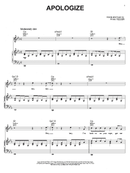 page one of Apologize (Piano, Vocal & Guitar Chords (Right-Hand Melody))